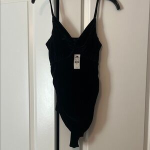Express black velvet spaghetti strap bodysuit adjustable straps NEW size XS
